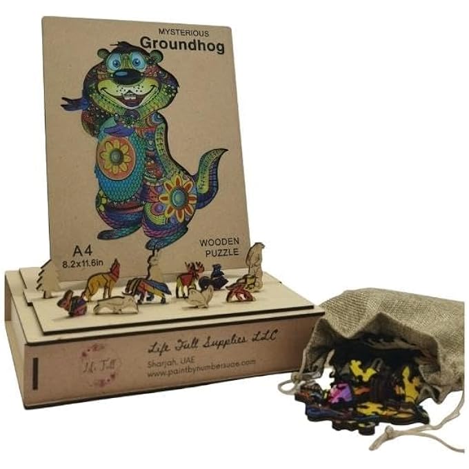 WOODEN JIGSAW PUZZLES, 3D WOODEN ANIMALS SHAPED PUZZLES, BEST GIFT FOR ADULTS AND KIDS DIY PUZZLE PIECE, COLORFUL UNIQUE SHAPED GROUDHOG PUZZLES A4-8.2 X 11.6IN - Image 3